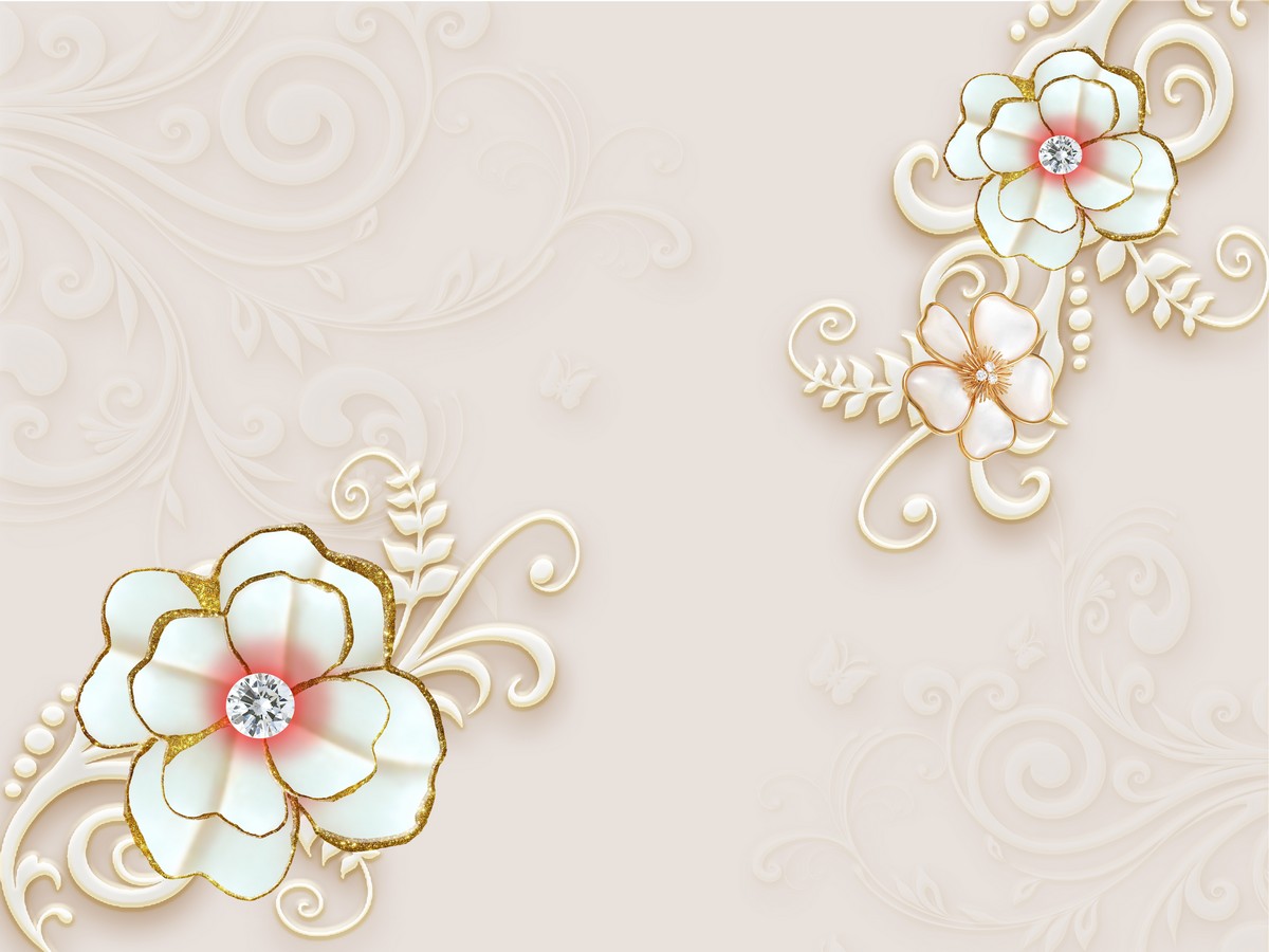 Фреска Молочные цветы в бриллиантах